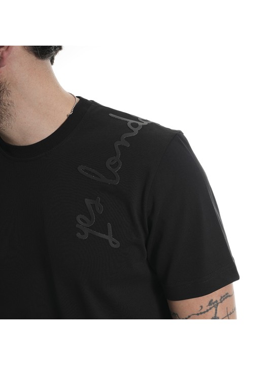 T-SHIRT APPLICAZIONE SPALLA YES LONDON CORSIVO