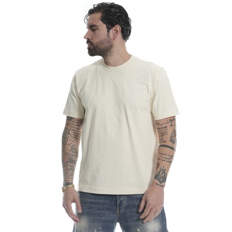 T-SHIRT APPLICAZIONE SPALLA YES LONDON CORSIVO